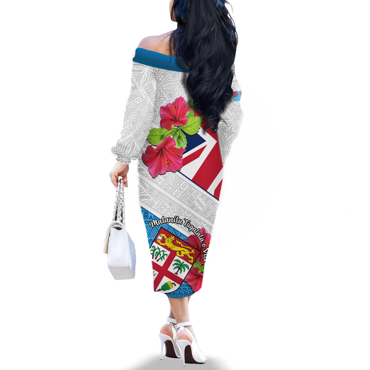 Fiji Day Off The Shoulder Long Sleeve Dress Fijian Hibiscus Special Version LT01 - Polynesian Pride