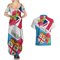 Personalised Fiji Day Couples Matching Summer Maxi Dress and Hawaiian Shirt Fijian Hibiscus Special Version LT01 - Polynesian Pride