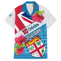 Personalised Fiji Day Family Matching Off Shoulder Long Sleeve Dress and Hawaiian Shirt Fijian Hibiscus Special Version LT01 Dad's Shirt - Short Sleeve White - Polynesian Pride