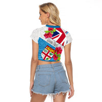 Personalised Fiji Day Raglan Cropped T Shirt Fijian Hibiscus Special Version LT01 - Polynesian Pride