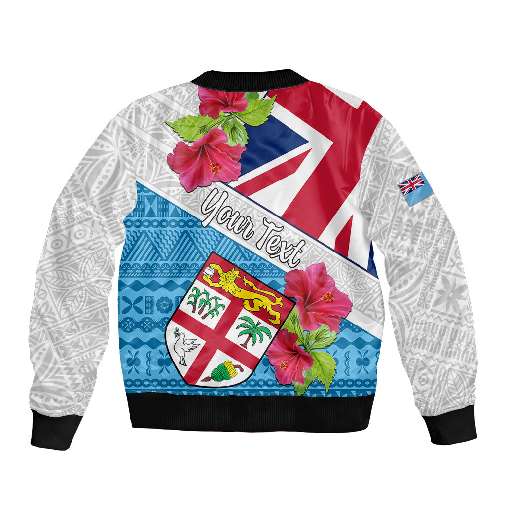 Personalised Fiji Day Sleeve Zip Bomber Jacket Fijian Hibiscus Special Version LT01 - Polynesian Pride