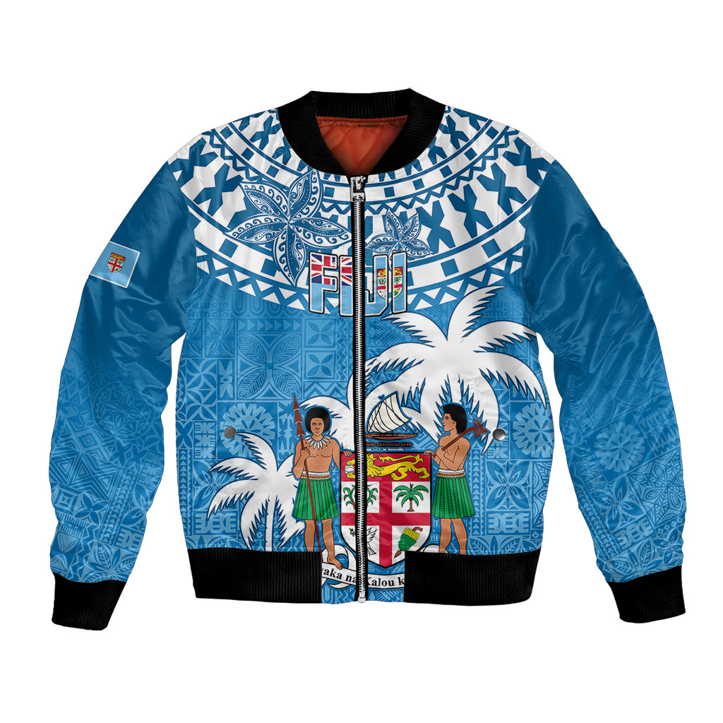 Fiji Bomber Jacket Bula Fijian Tapa Pattern LT01 Unisex Blue - Polynesian Pride