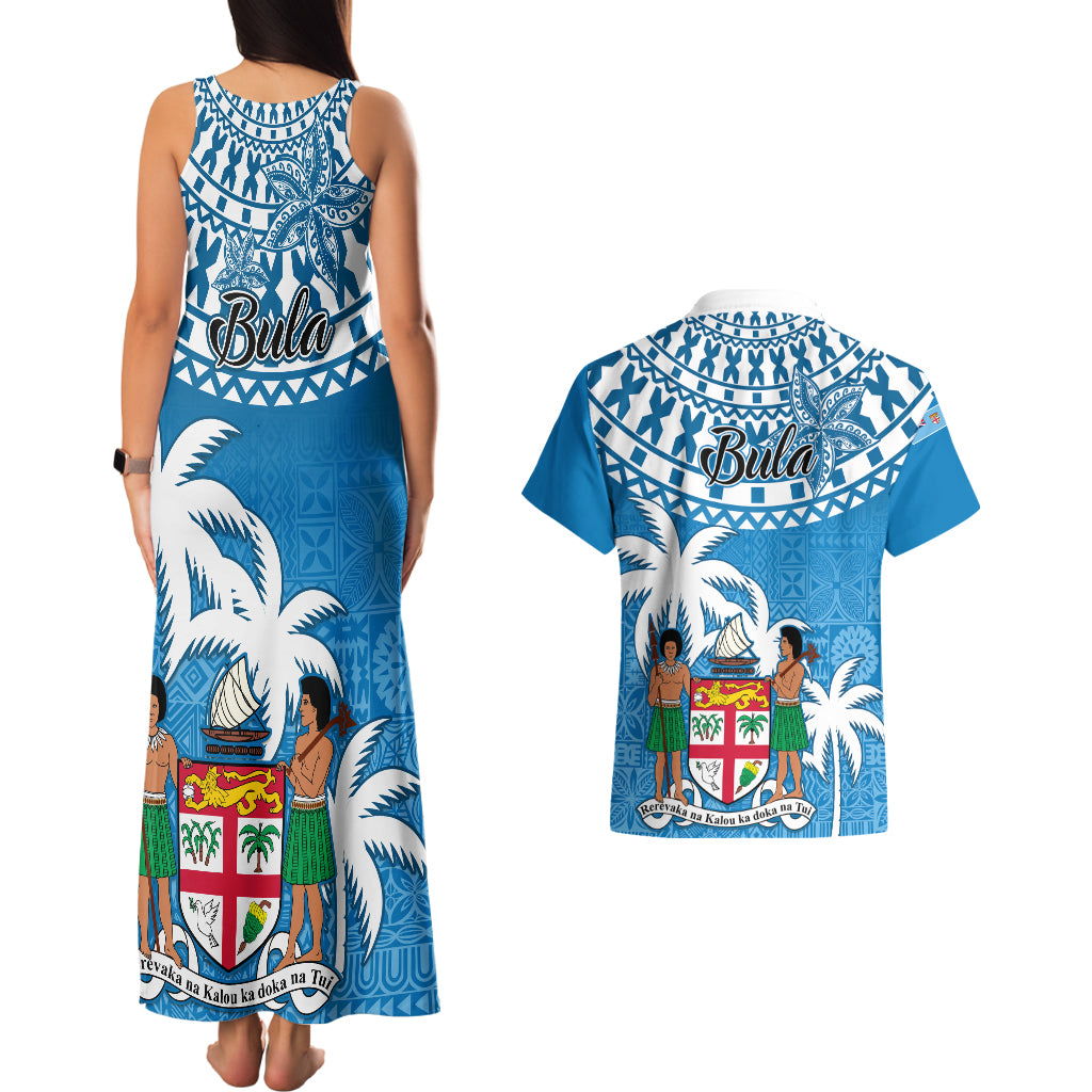 Fiji Couples Matching Tank Maxi Dress and Hawaiian Shirt Bula Fijian Tapa Pattern LT01 - Polynesian Pride