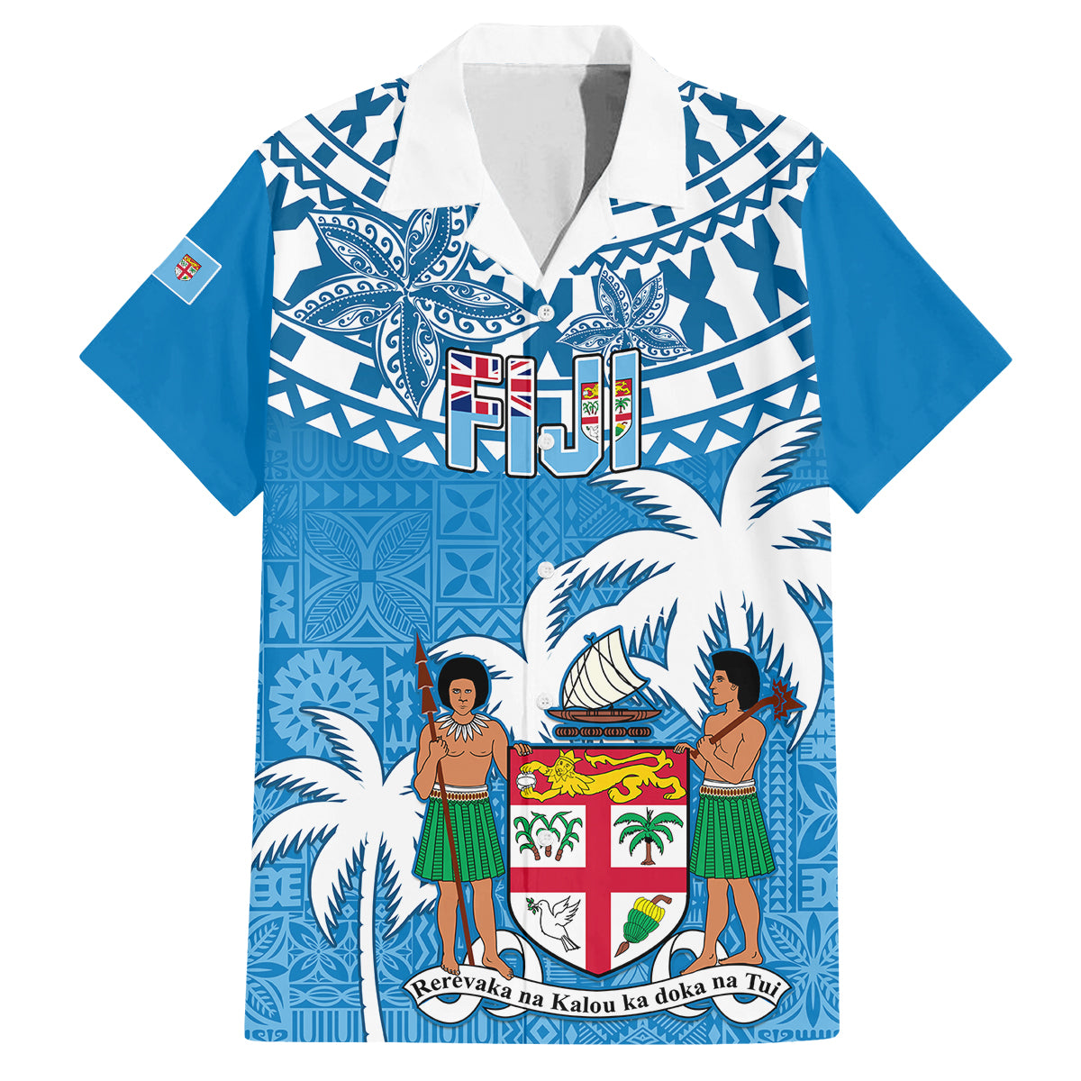 Fiji Family Matching Long Sleeve Bodycon Dress and Hawaiian Shirt Bula Fijian Tapa Pattern LT01 Dad's Shirt - Short Sleeve Blue - Polynesian Pride