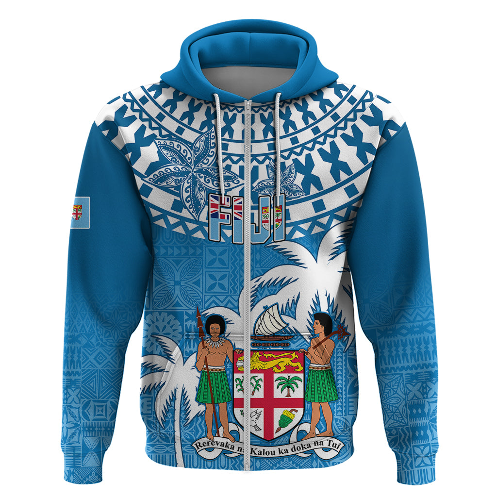 Fiji Hoodie Bula Fijian Tapa Pattern LT01 Zip Hoodie Blue - Polynesian Pride