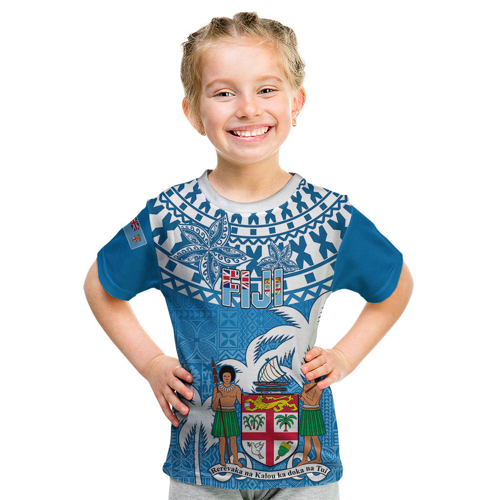Fiji Kid T Shirt Bula Fijian Tapa Pattern LT01 Blue - Polynesian Pride