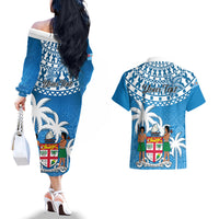 Personalised Fiji Couples Matching Off The Shoulder Long Sleeve Dress and Hawaiian Shirt Bula Fijian Tapa Pattern LT01 - Polynesian Pride