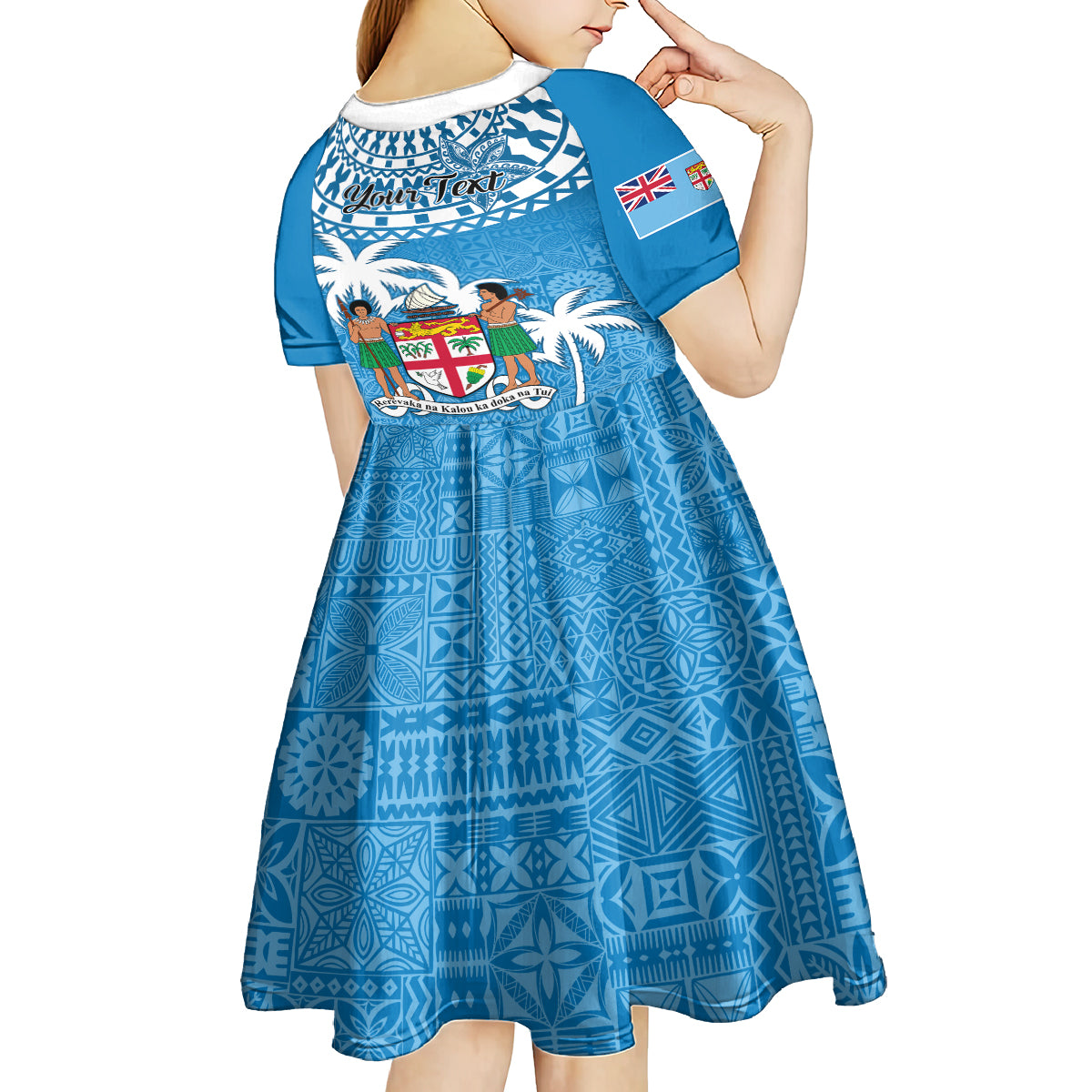 Personalised Fiji Kid Short Sleeve Dress Bula Fijian Tapa Pattern LT01 - Polynesian Pride