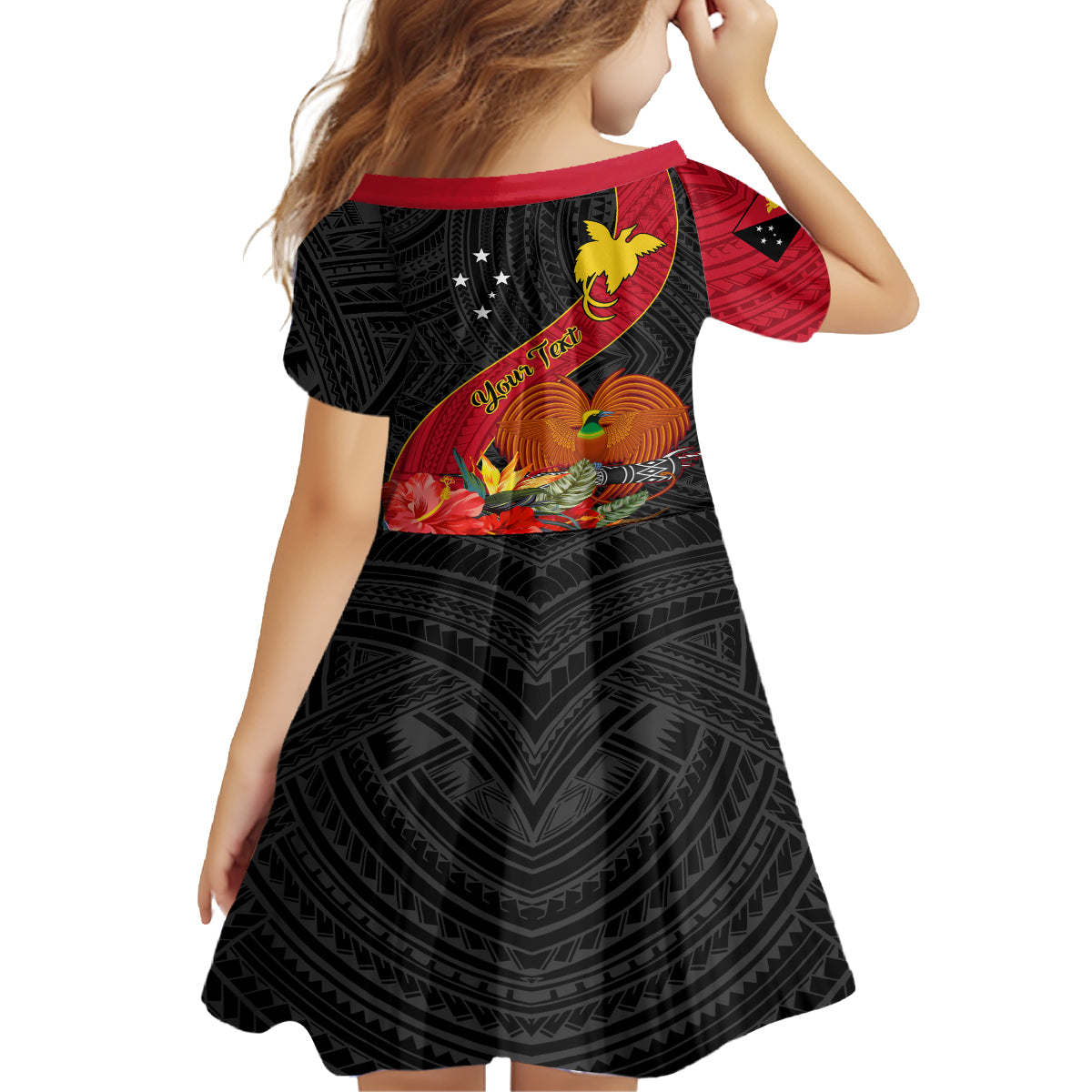 Personalised Papua New Guinea Kid Short Sleeve Dress Bird Of Paradise With Tropical Flower LT01 - Polynesian Pride