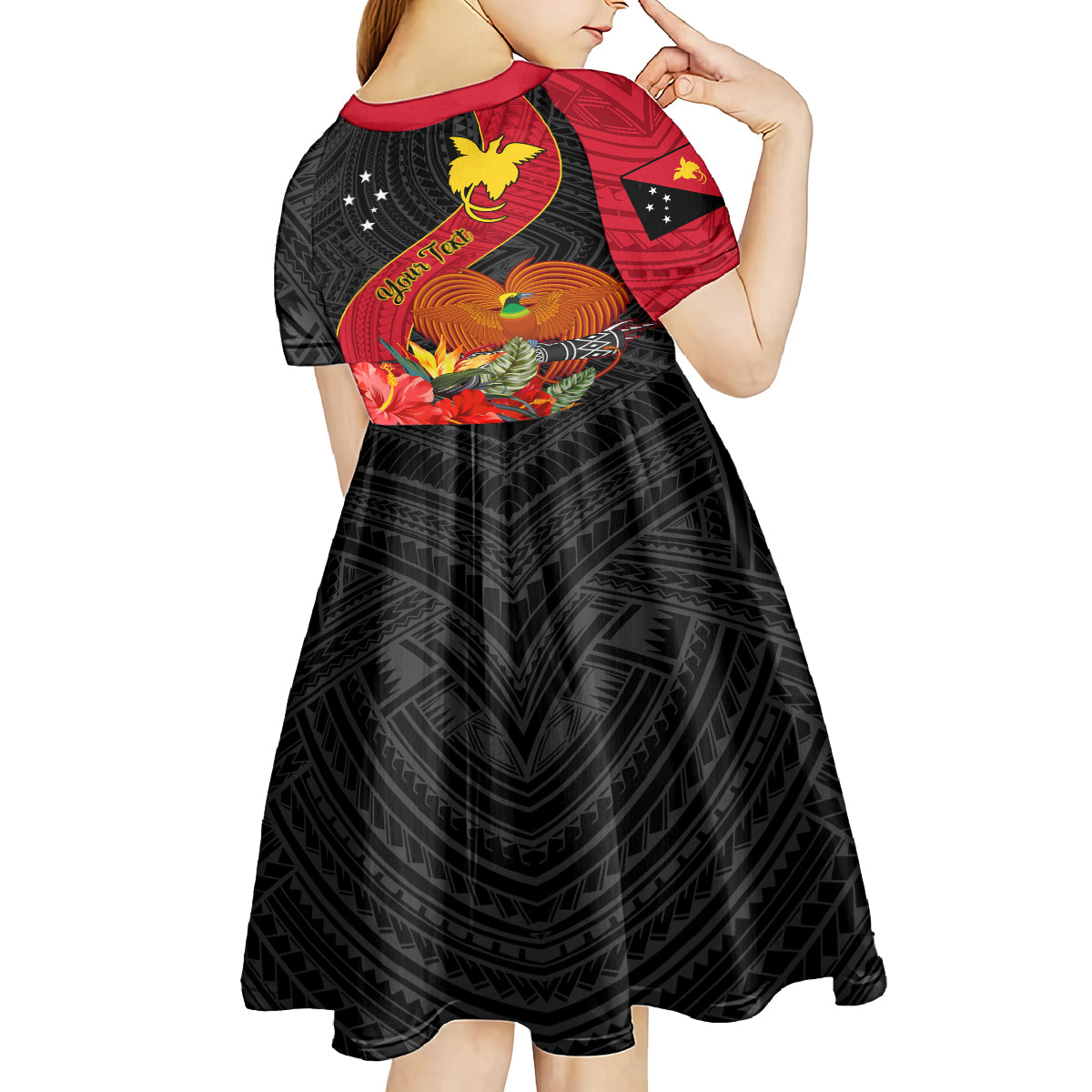 Personalised Papua New Guinea Kid Short Sleeve Dress Bird Of Paradise With Tropical Flower LT01 - Polynesian Pride