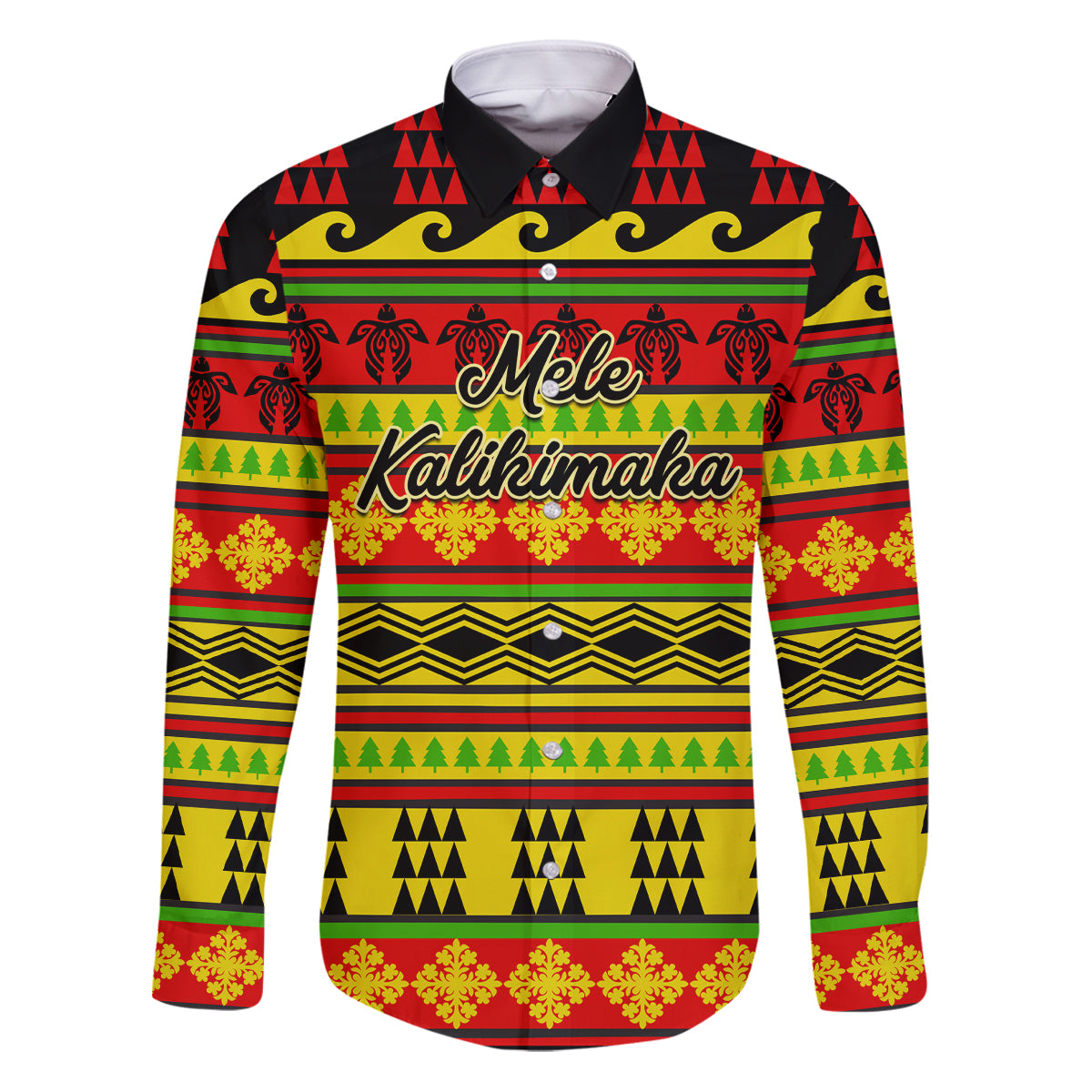 Custom Hawaii Christmas Family Matching Puletasi Dress and Hawaiian Shirt Hawaiian Quilt Pattern Reggae Version LT01 Dad's Shirt - Long Sleeve Art - Polynesian Pride