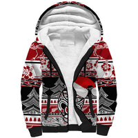 Custom New Zealand Christmas Sherpa Hoodie Maori Meri Kirihimete Moko LT01 Unisex Red - Polynesian Pride