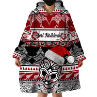 Custom New Zealand Christmas Wearable Blanket Hoodie Maori Meri Kirihimete Moko LT01 - Polynesian Pride