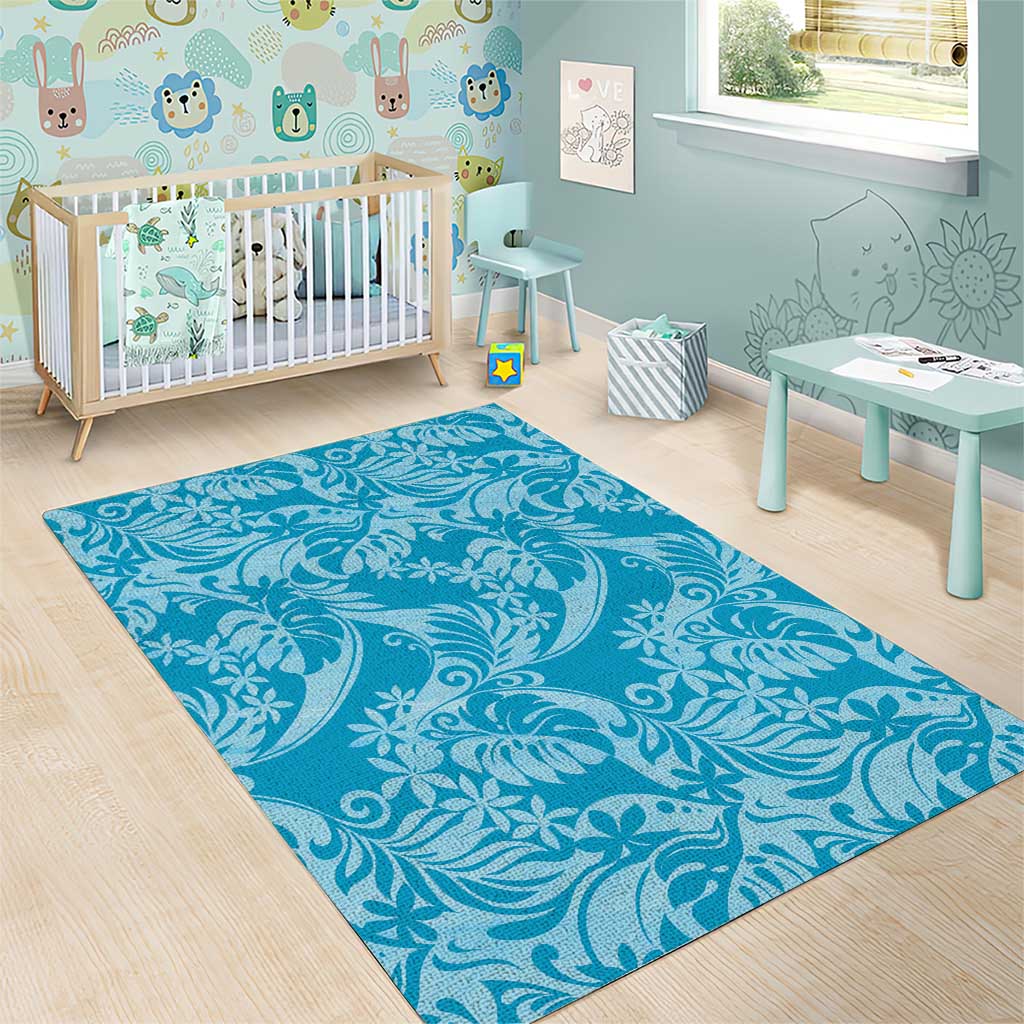 Tahiti Ninamu Tiare Floral Area Rug Monstera Palm Tropical Leaves - Polynesian Pride