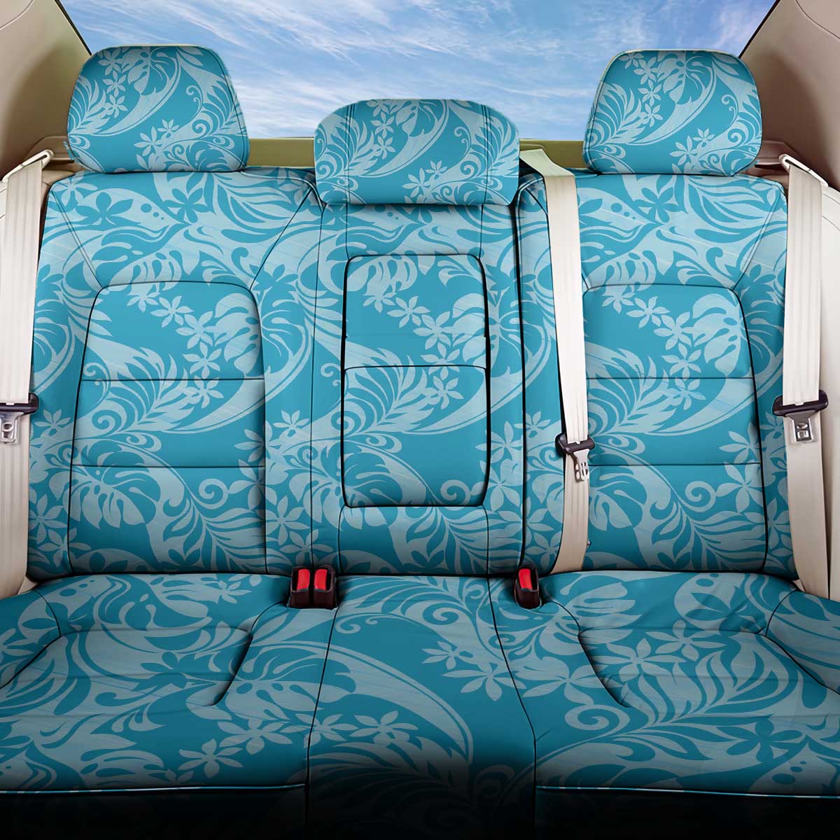 Tahiti Ninamu Tiare Floral Back Car Seat Cover Monstera Palm Tropical Leaves - Polynesian Pride