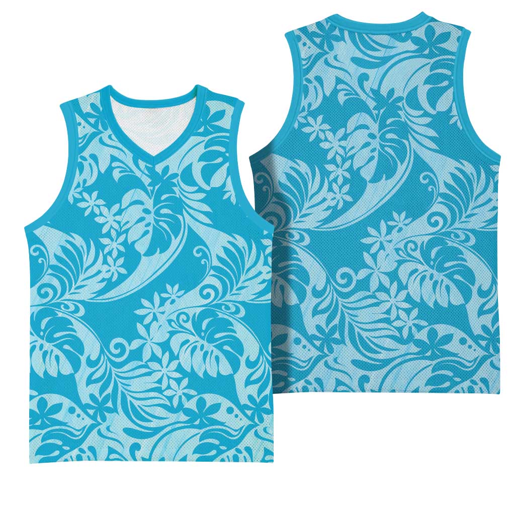 Tahiti Ninamu Tiare Floral Basketball Jersey Monstera Palm Tropical Leaves - Polynesian Pride