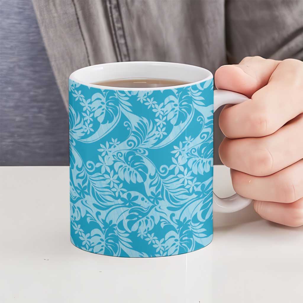 Tahiti Ninamu Tiare Floral Ceramic Mug Monstera Palm Tropical Leaves - Polynesian Pride