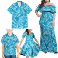 Tahiti Ninamu Tiare Floral Family Matching Off Shoulder Maxi Dress and Hawaiian Shirt Monstera Palm Tropical Leaves - Polynesian Pride