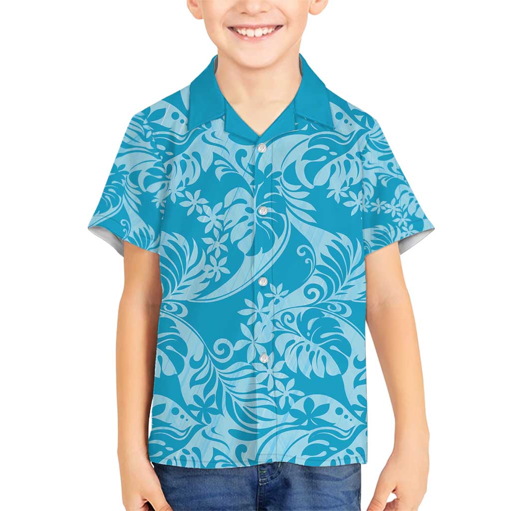 Tahiti Ninamu Tiare Floral Family Matching Off Shoulder Short Dress and Hawaiian Shirt Monstera Palm Tropical Leaves - Polynesian Pride