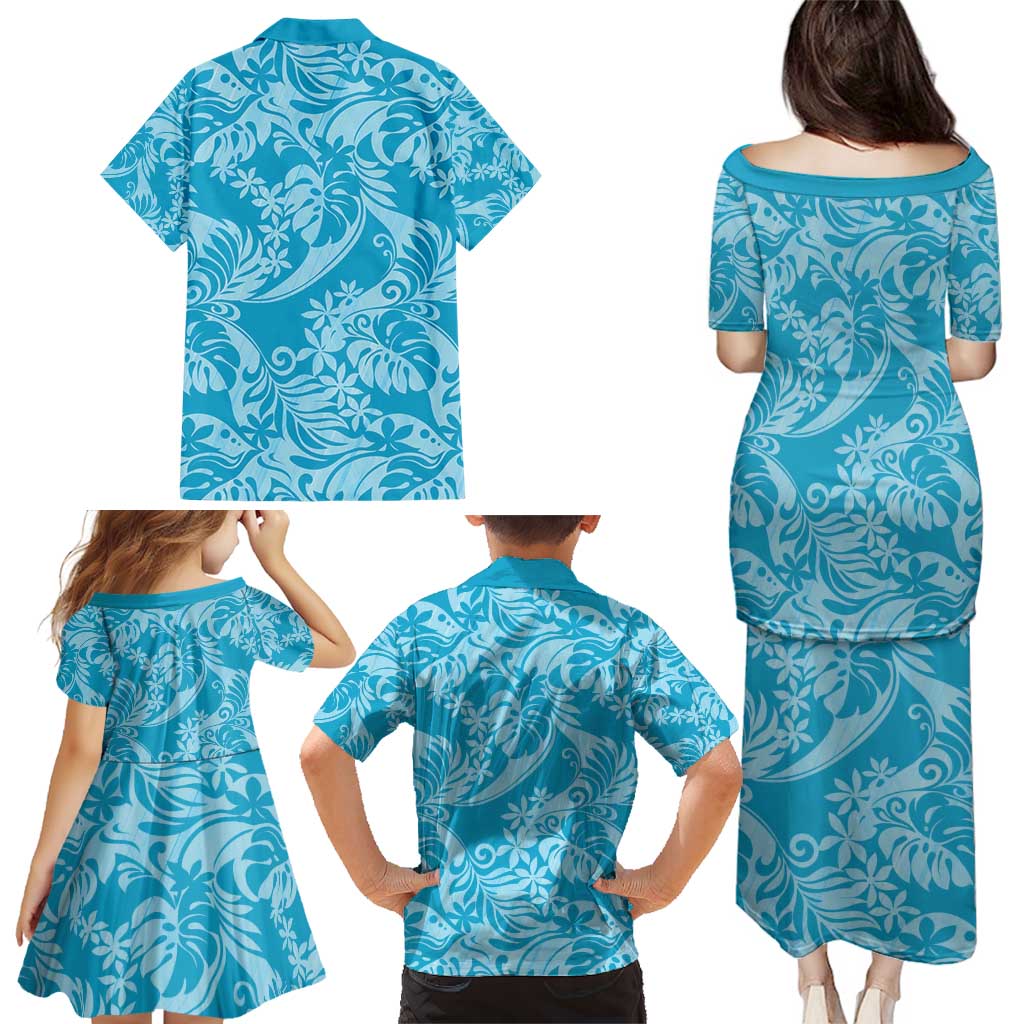 Tahiti Ninamu Tiare Floral Family Matching Puletasi and Hawaiian Shirt Monstera Palm Tropical Leaves - Polynesian Pride