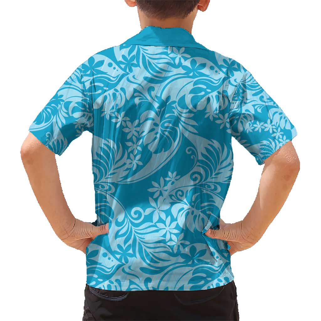 Tahiti Ninamu Tiare Floral Kid Hawaiian Shirt Monstera Palm Tropical Leaves - Polynesian Pride