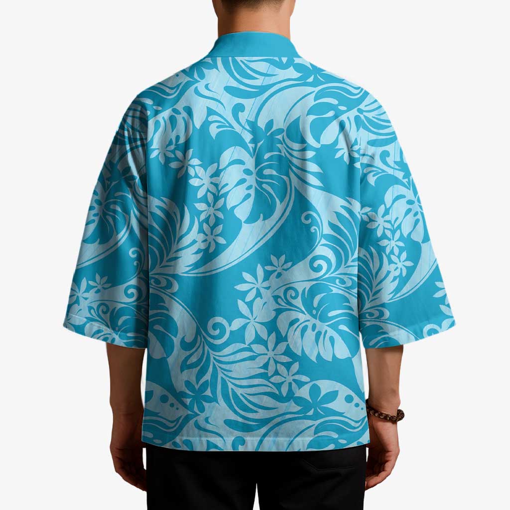 Tahiti Ninamu Tiare Floral Kimono Monstera Palm Tropical Leaves - Polynesian Pride