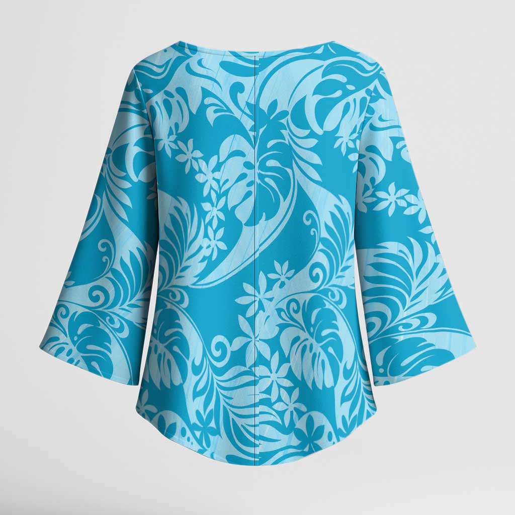 Tahiti Ninamu Tiare Floral Kimono Sleeve Blouse Monstera Palm Tropical Leaves - Polynesian Pride