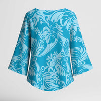 Tahiti Ninamu Tiare Floral Kimono Sleeve Blouse Monstera Palm Tropical Leaves - Polynesian Pride
