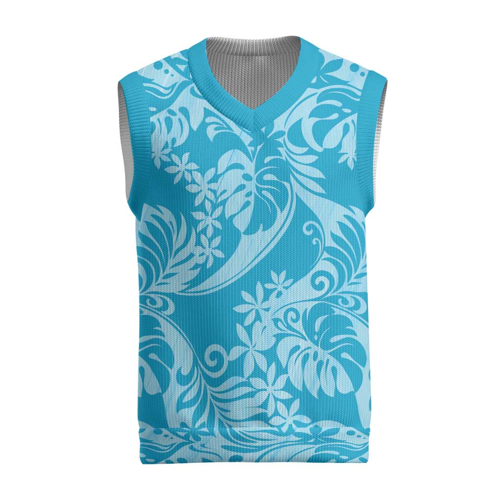 Tahiti Ninamu Tiare Floral Christmas Knitted V-Neck Vest Monstera Palm Tropical Leaves - Polynesian Pride