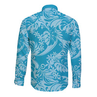 Tahiti Ninamu Tiare Floral Long Sleeve Button Shirt Monstera Palm Tropical Leaves - Polynesian Pride
