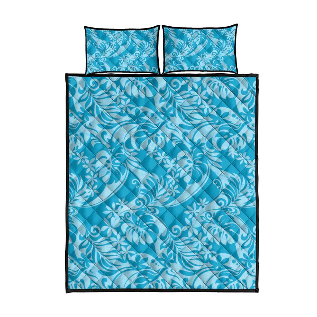 Tahiti Ninamu Tiare Floral Quilt Bed Set Monstera Palm Tropical Leaves - Polynesian Pride