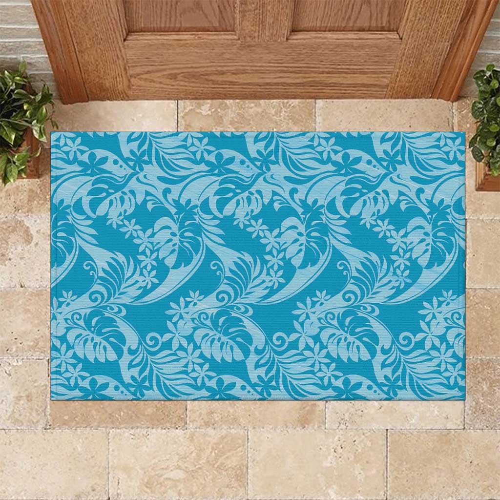 Tahiti Ninamu Tiare Floral Rubber Doormat Monstera Palm Tropical Leaves - Polynesian Pride
