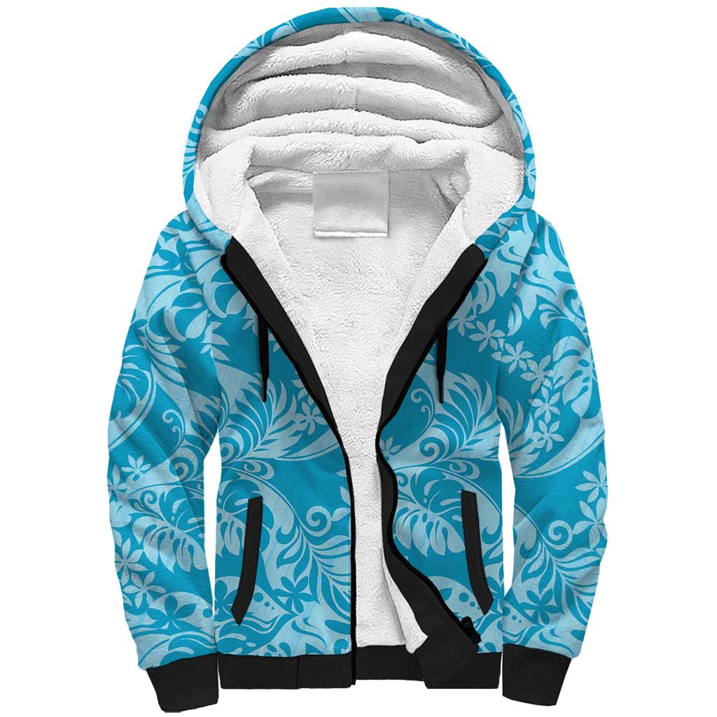 Tahiti Ninamu Tiare Floral Sherpa Hoodie Monstera Palm Tropical Leaves - Polynesian Pride