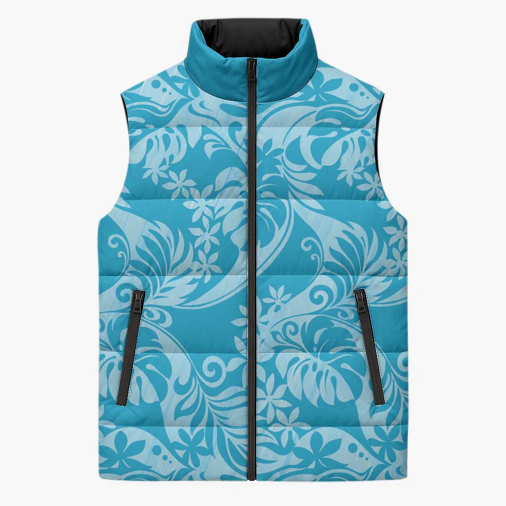 Tahiti Ninamu Tiare Floral Sleeveless Puffer Jacket Monstera Palm Tropical Leaves - Polynesian Pride