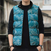 Tahiti Ninamu Tiare Floral Sleeveless Puffer Jacket Monstera Palm Tropical Leaves - Polynesian Pride