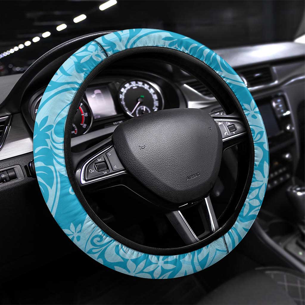 Tahiti Ninamu Tiare Floral Steering Wheel Cover Monstera Palm Tropical Leaves - Polynesian Pride