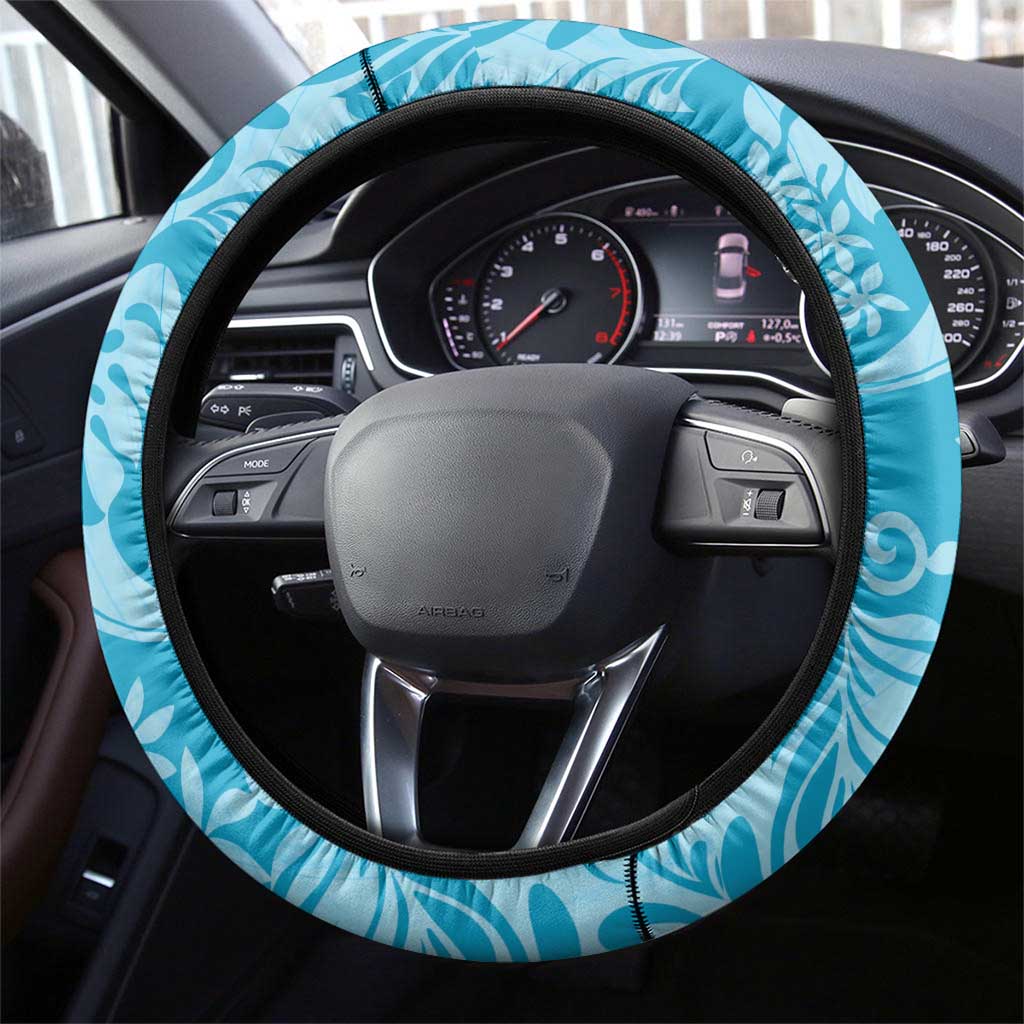 Tahiti Ninamu Tiare Floral Steering Wheel Cover Monstera Palm Tropical Leaves - Polynesian Pride