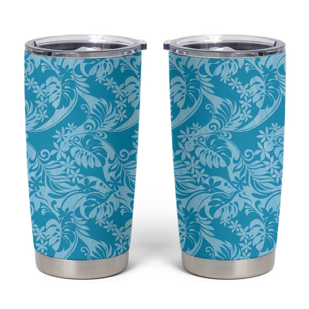 Tahiti Ninamu Tiare Floral Tumbler Cup Monstera Palm Tropical Leaves - Polynesian Pride