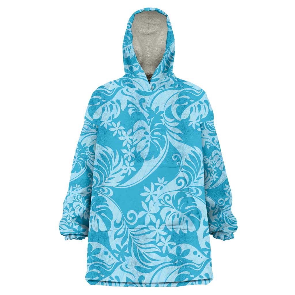 Tahiti Ninamu Tiare Floral Wearable Blanket Hoodie Monstera Palm Tropical Leaves - Polynesian Pride