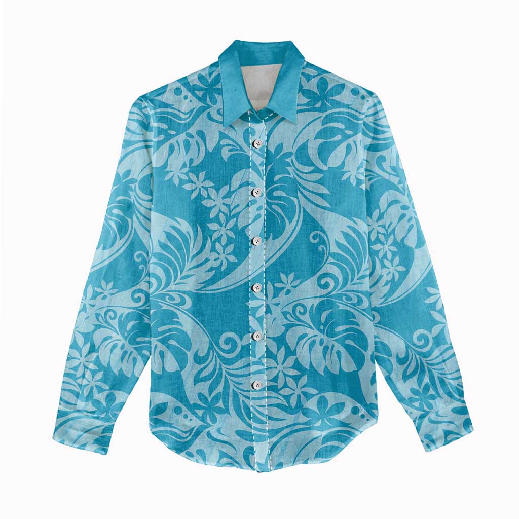 Tahiti Ninamu Tiare Floral Women Casual Shirt Monstera Palm Tropical Leaves - Polynesian Pride