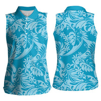Tahiti Ninamu Tiare Floral Women Sleeveless Polo Shirt Monstera Palm Tropical Leaves - Polynesian Pride