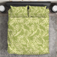 Tahiti Olive Tiare Floral Bedding Set Monstera Palm Tropical Leaves - Polynesian Pride