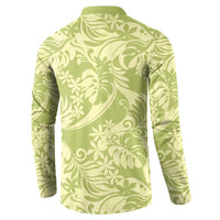 Tahiti Olive Tiare Floral Button Sweatshirt Monstera Palm Tropical Leaves - Polynesian Pride