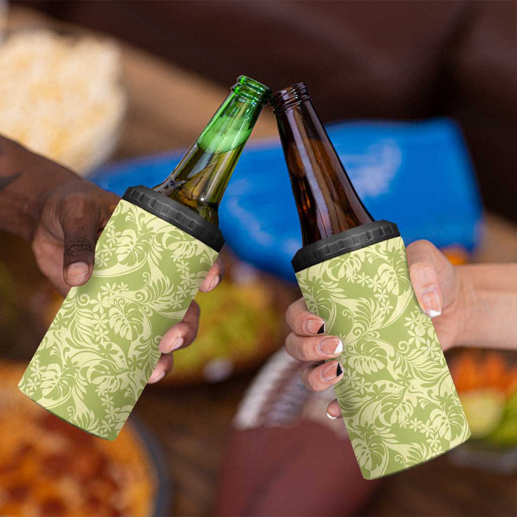 Tahiti Olive Tiare Floral 4 in 1 Can Cooler Tumbler Monstera Palm Tropical Leaves - Polynesian Pride