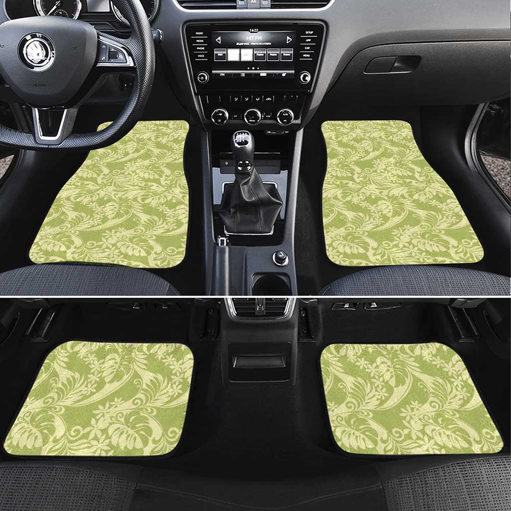 Tahiti Olive Tiare Floral Car Mats Monstera Palm Tropical Leaves - Polynesian Pride