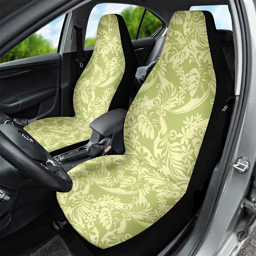 Tahiti Olive Tiare Floral Car Seat Cover Monstera Palm Tropical Leaves - Polynesian Pride
