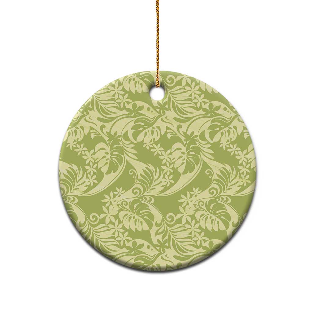 Tahiti Olive Tiare Floral Ceramic Ornament Monstera Palm Tropical Leaves - Polynesian Pride