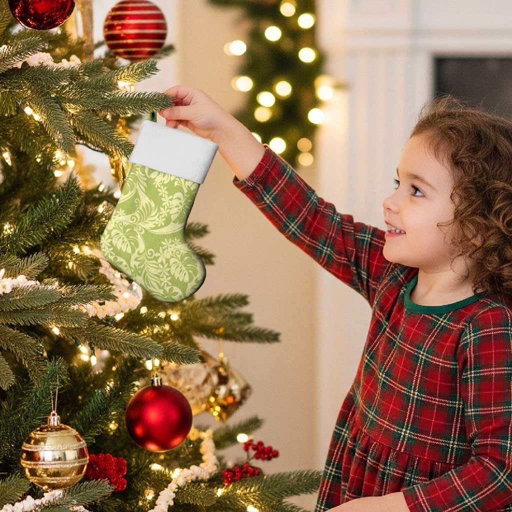 Tahiti Olive Tiare Floral Christmas Stocking Monstera Palm Tropical Leaves - Polynesian Pride