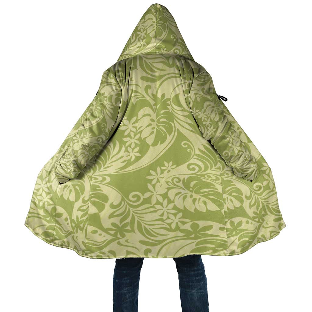 Tahiti Olive Tiare Floral Cloak Monstera Palm Tropical Leaves - Polynesian Pride