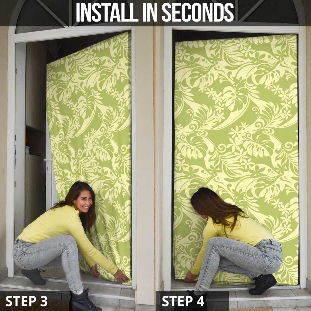 Tahiti Olive Tiare Floral Door Cover Monstera Palm Tropical Leaves - Polynesian Pride